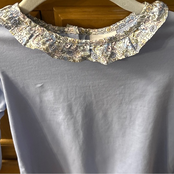 Stitchy Fish Girl’s Cotton Blend Light Blue Shirt w/Floral Ruffle Collar Size 7 - Picture 3 of 10